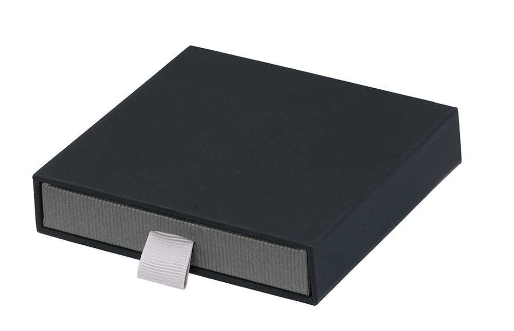 "Cassie"  Medium Sliding Black/Gray Drawer Box with Black Microsuede Pouch