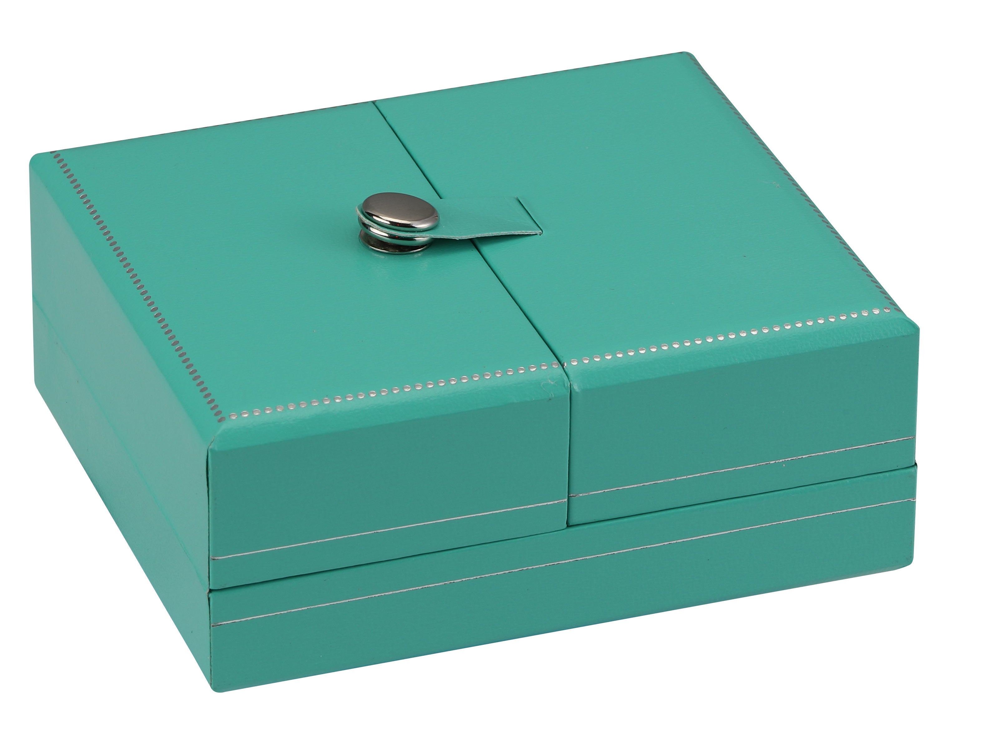 "Manhattan" 2-Door Dangle Earring Box in Turquoise/Silver Trim