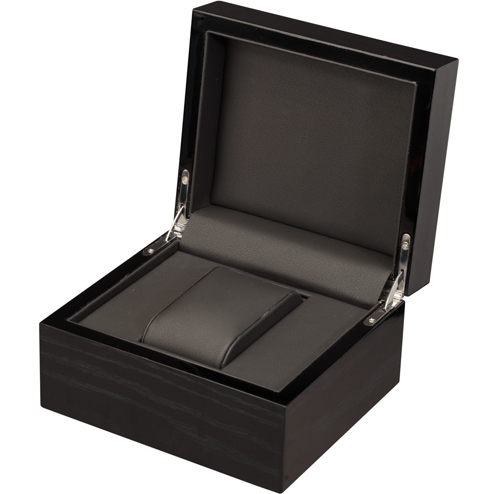 Single (1) Watch Box - All Black or Mahogany Wood Grain Finish w/ Black or Cream Interior