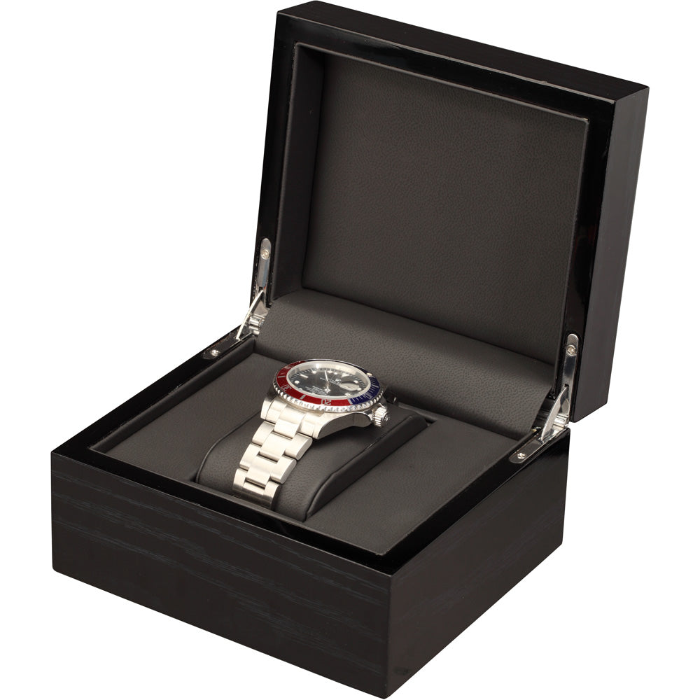 Single (1) Watch Box - All Black or Mahogany Wood Grain Finish w/ Black or Cream Interior