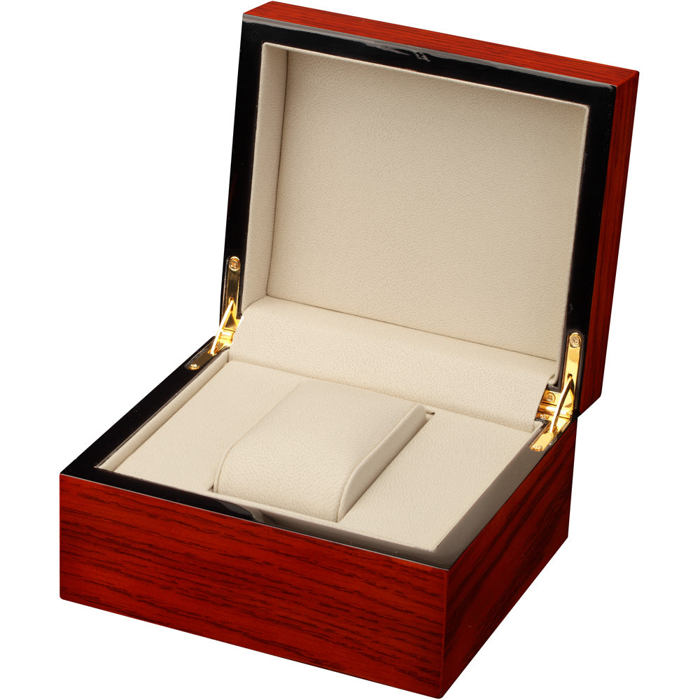 Single (1) Watch Box - All Black or Mahogany Wood Grain Finish w/ Black or Cream Interior