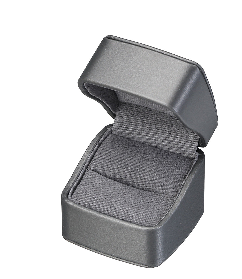 "Dusk" Ring Slot Box in Brushed Grey Leatherette and Grey Microsuede