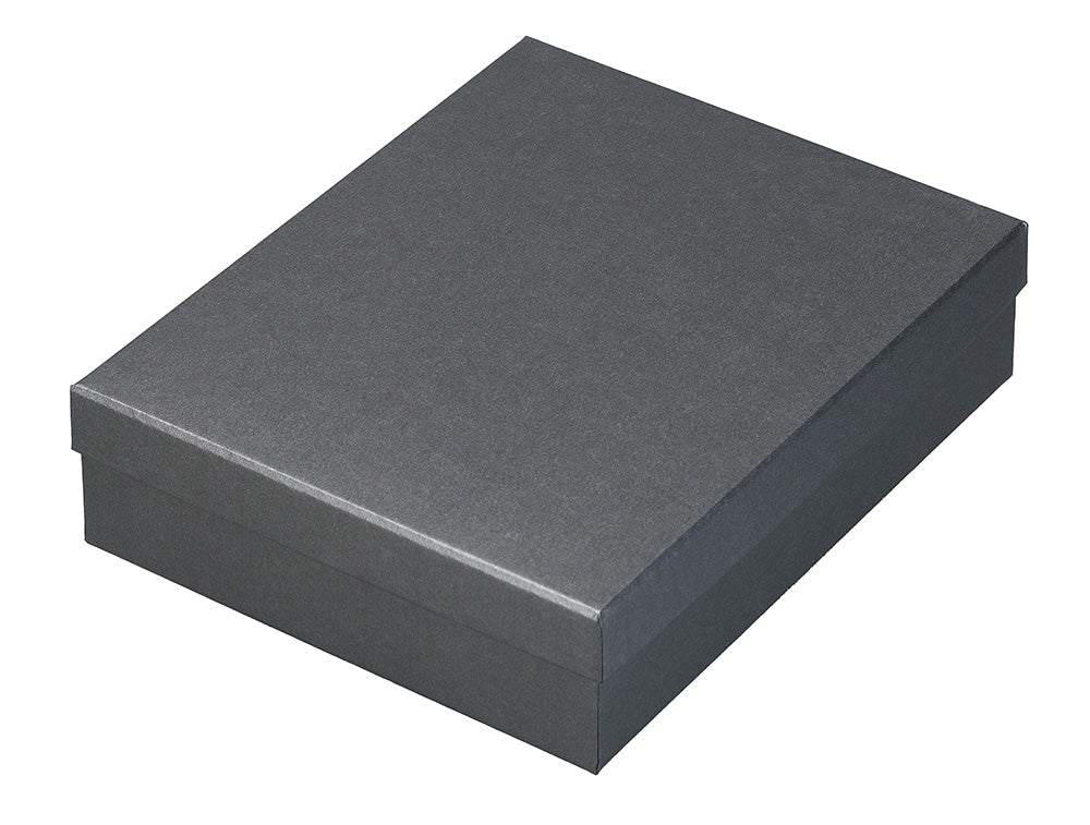 "Dusk" Necklace Box in Brushed Grey Leatherette and Grey Microsuede