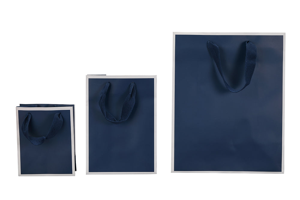 Satin-Finish Premium Tote-Style Gift Bags in Blue/White, Pk/20