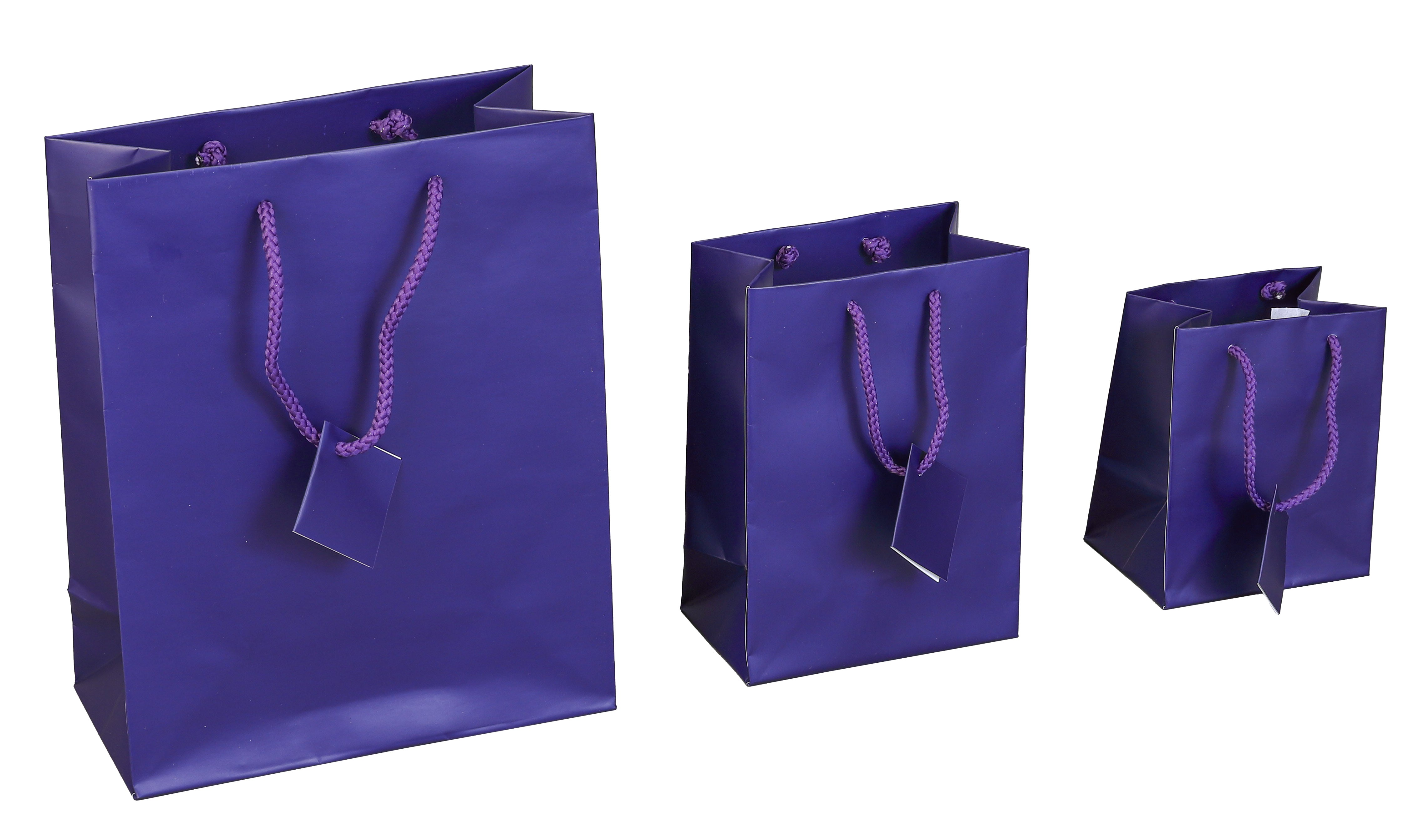 Satin-Finish Tote-Style Gift Bags in Matte Purple, Pk/20
