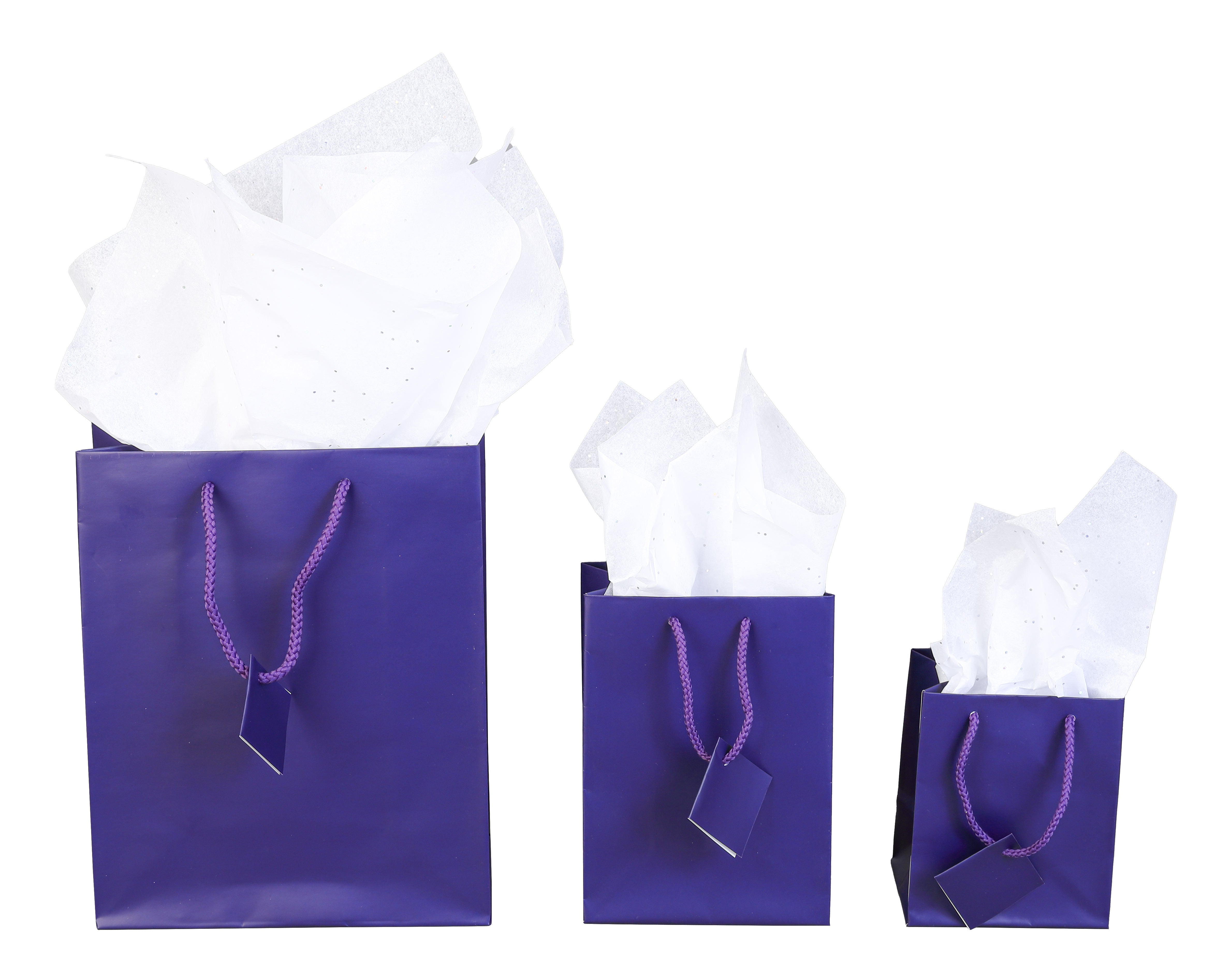 Satin-Finish Tote-Style Gift Bags in Matte Purple, Pk/20