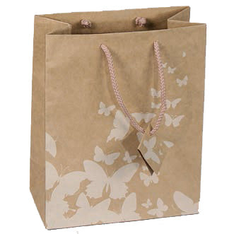 Tote-Style Gift Bags in Kraft Paper w/White Butterfly Print, Pk/20