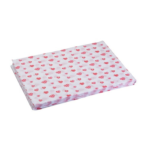 Heart-Print Tissue Paper Sheets in Red & White (Pk/480), 100' L x 15" W