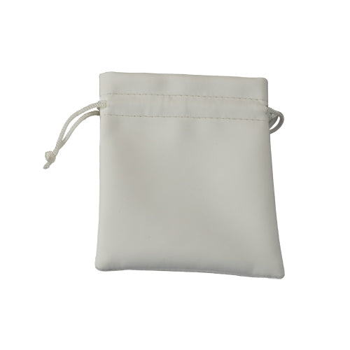 White Leatherette Drawstring Pouches