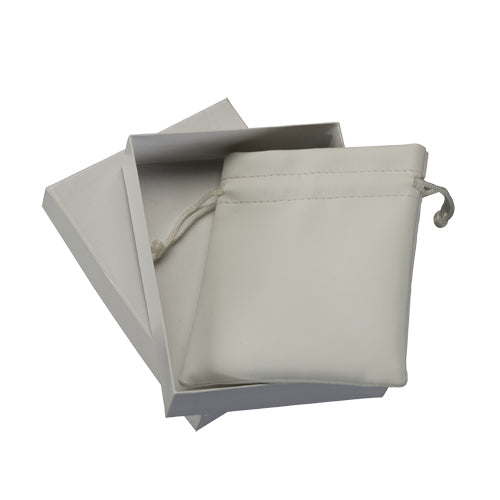 White Leatherette Drawstring Pouches