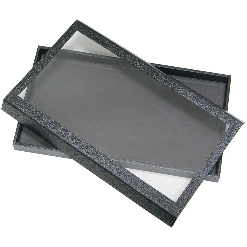 Black Wood Utility Trays w/Magnetic Glass-Top Lids, 14.75" L x 8.25" W