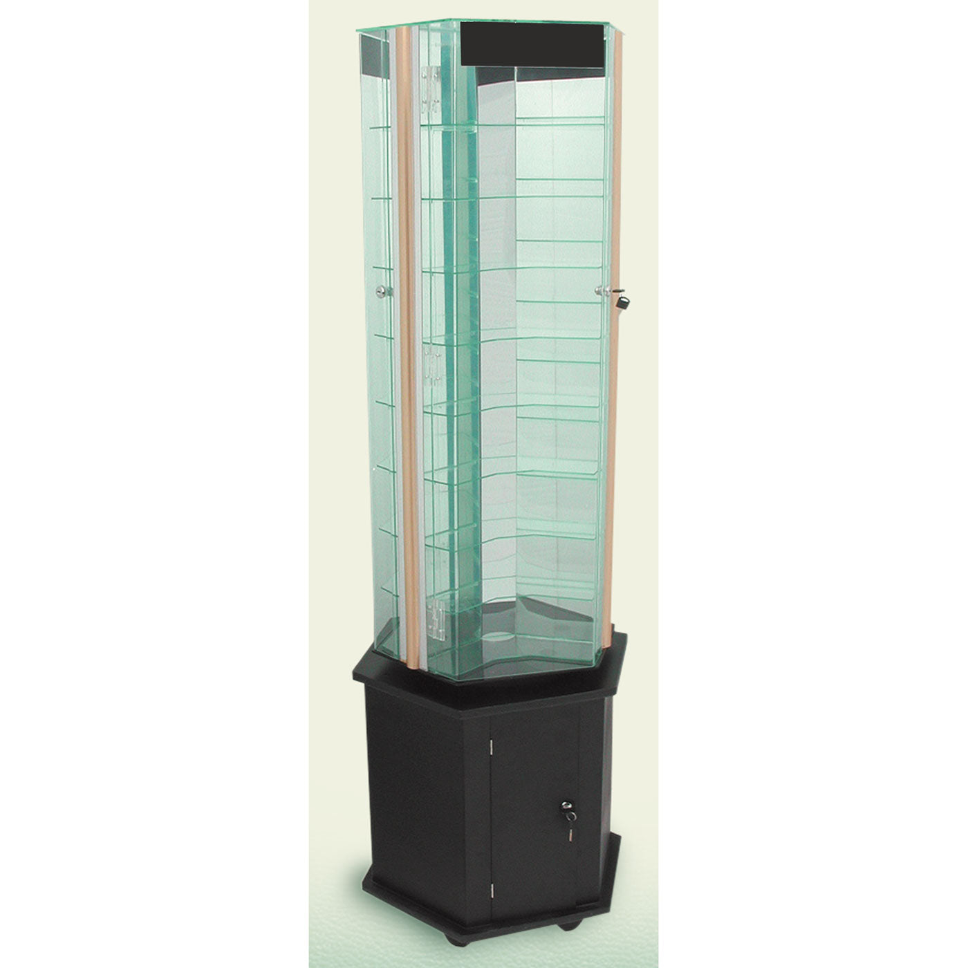 9-Level Rotating Glass Showcases w/Locking Door, 70" H