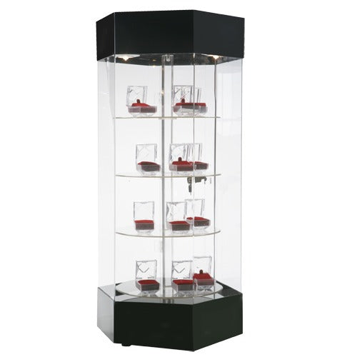 4-Level Hexagonal Acrylic Rotating Showcases, 13" W x 27" H