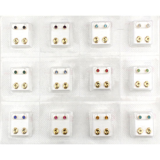 Birthstone Tiffany Set Ear Piercing Studs Sterilized Studex Assorted Dozen