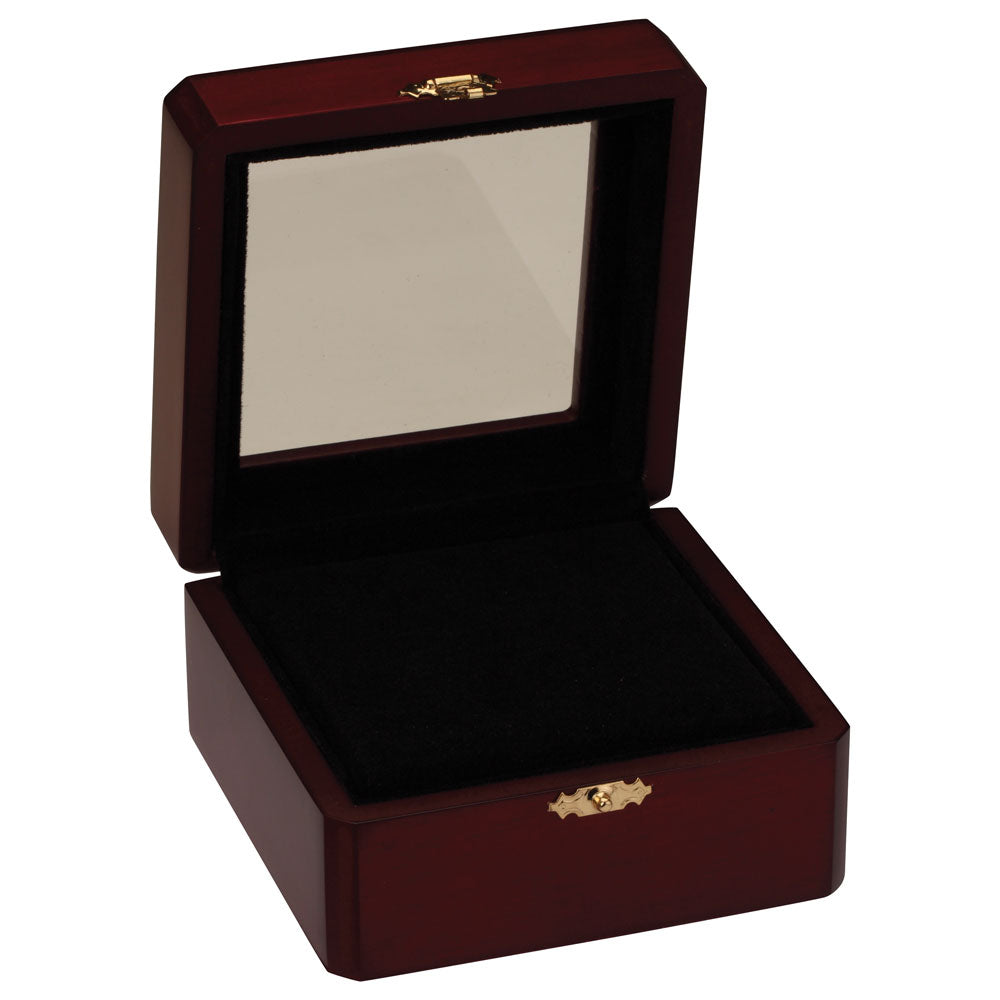 Glass-Top Cherry Wood Gem Boxes w/White Flat-Foam Inserts, 4" L x 4" W