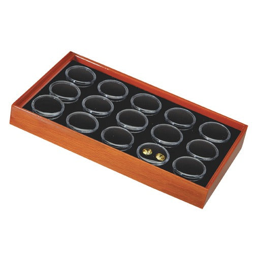 15 Acrylic 1.13" Ø Gem Jars w/Black Flat-Foam Inserts in Beech Wood Trays, 8.25" L x 4.75" W