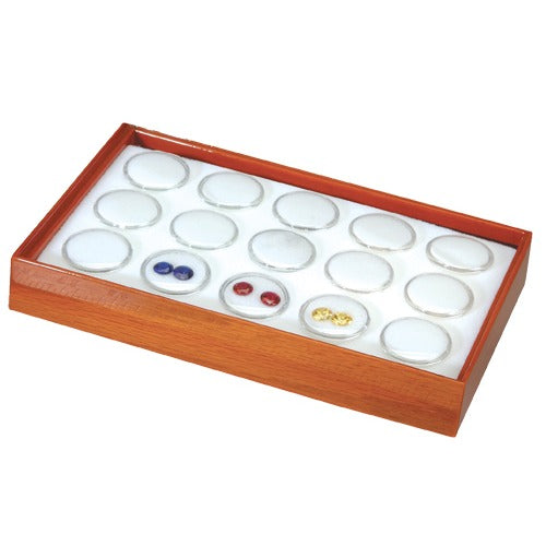 15 Acrylic 1.13" Ø Gem Jars w/White Flat-Foam Inserts in Beech Wood Trays, 8.25" L x 4.75" W