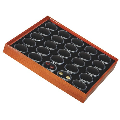 25 Acrylic 1.13" Ø Gem Jars w/Black Flat-Foam Inserts in Beech Wood Trays, 8.25" L x 7.25" W