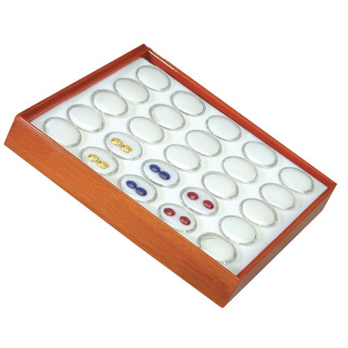 25 Acrylic 1.13" Ø Gem Jars w/White Flat-Foam Inserts in Beech Wood Trays, 8.25" L x 7.25" W