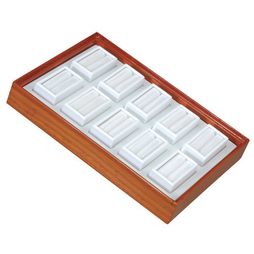 10 Glass-Top 2 x 1" Gem Jars w/White Rolled-Foam Inserts in Beech Wood Trays, 8" L x 5.5" W