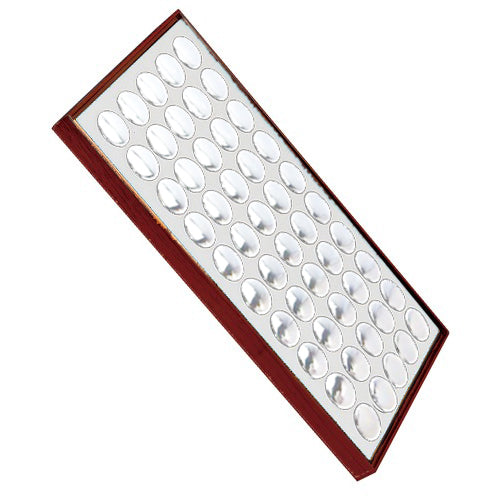 50 Acrylic 1.13" Ø Gem Jars w/White Flat-Foam Inserts in Mahogany Wood Trays, 14.75" L x 8.25" W