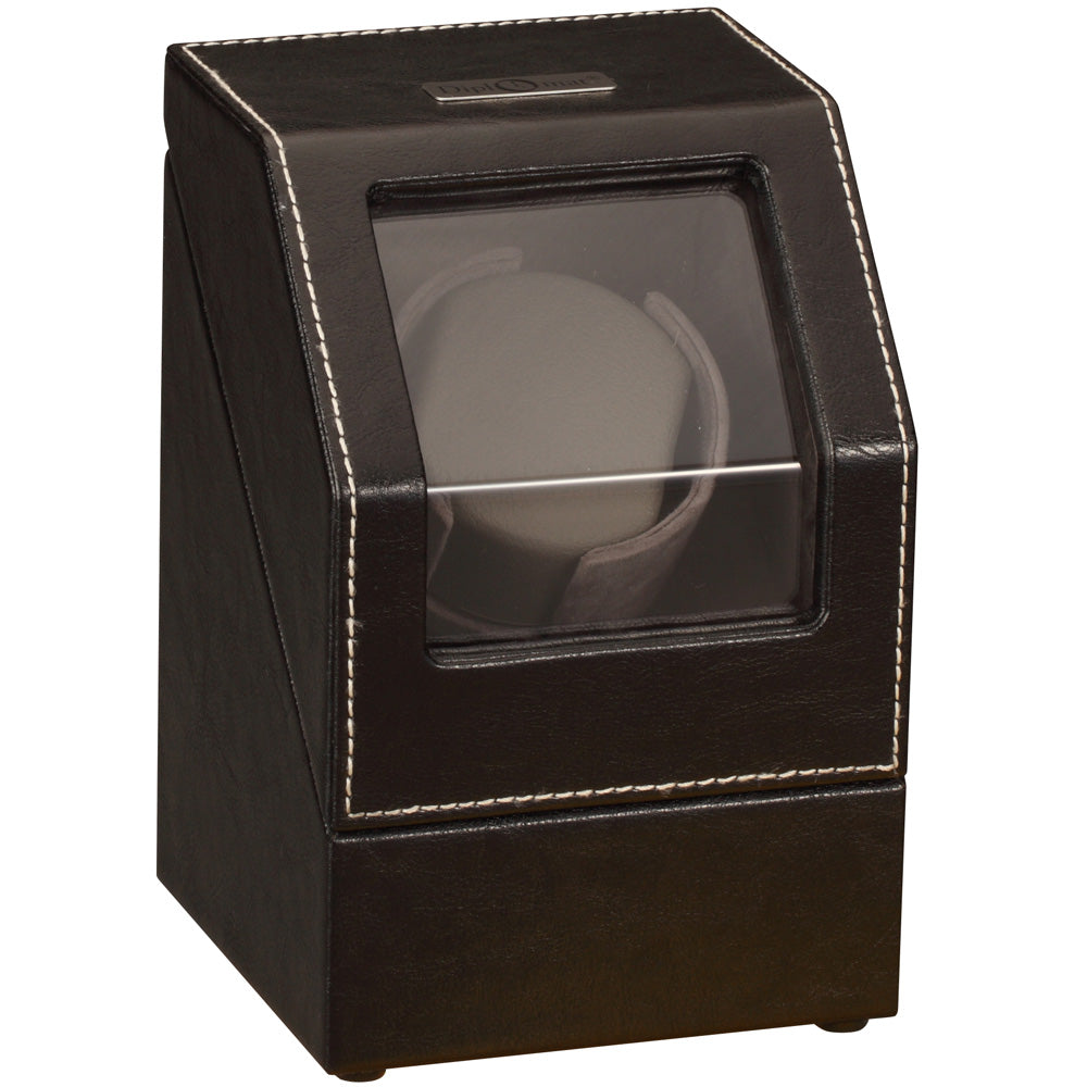 Diplomat Single (1) Watch Winder - Black Leather - Gray Microfiber Suede Interior