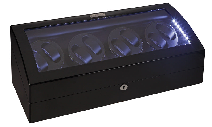 Diplomat LED Lit Eight (8) Watch Winder - Black Ebony Wood Finish / Additional Storage for 9 Watches