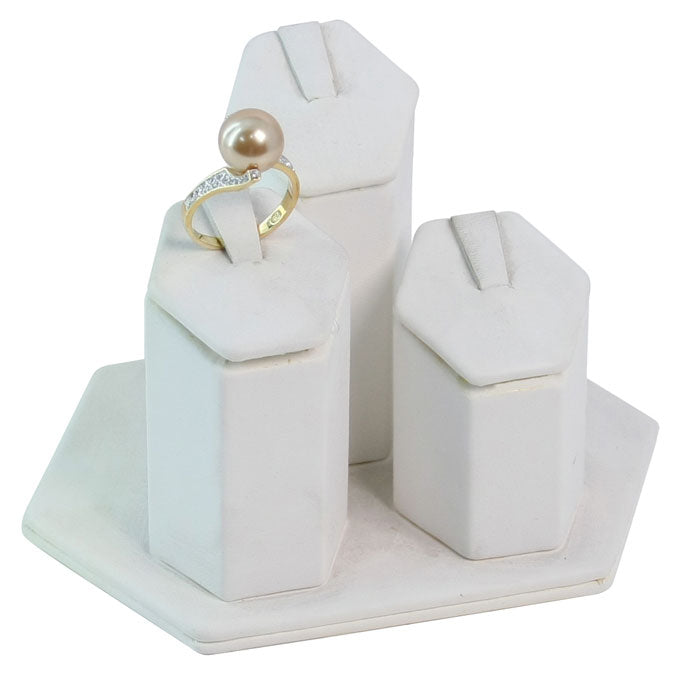 3-Piece Set of Hexagonal Ring Columns on Base in Pearl, 5.25" L x 3.75" W