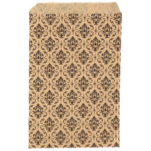 Paper Gift Bags in Black & Brown Damask Print