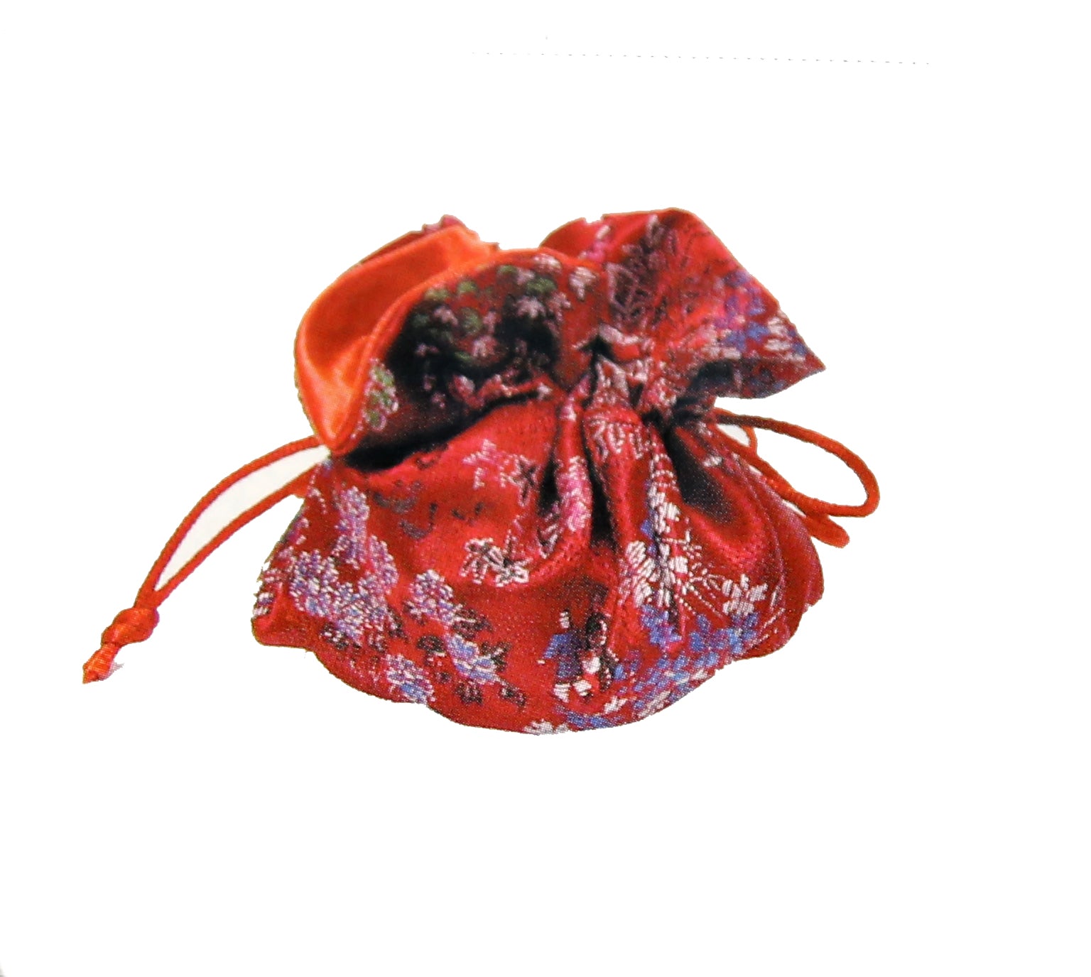 Cinch Pouches in Red Floral Brocade, 10" W