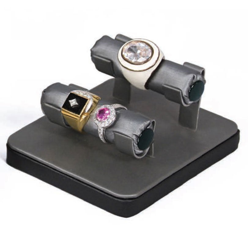 2-Tube Ring Displays on Square Base in Steel Gray & Onyx, 3.5" L x 4" W