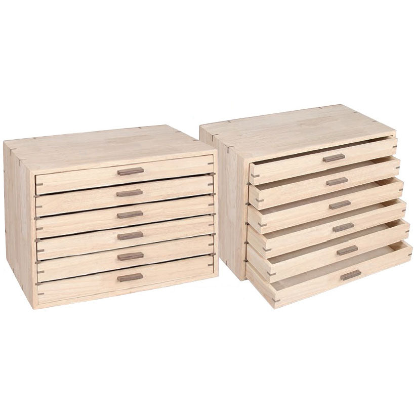 6-Drawer Tray Cabinets in Natural Wood, 16" L x 9" W