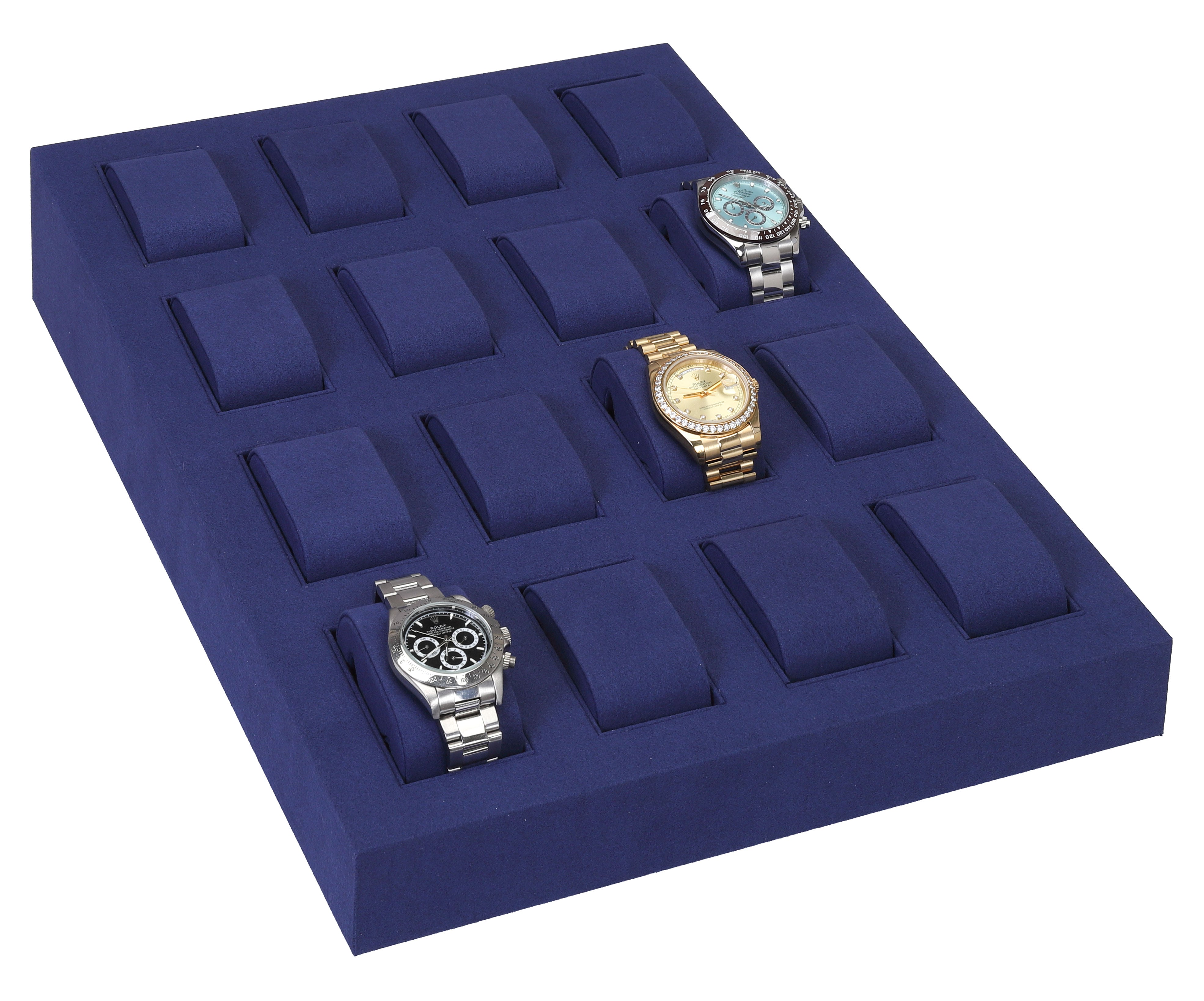 LUXE 16 Watch Display Tray in Microfiber Suede