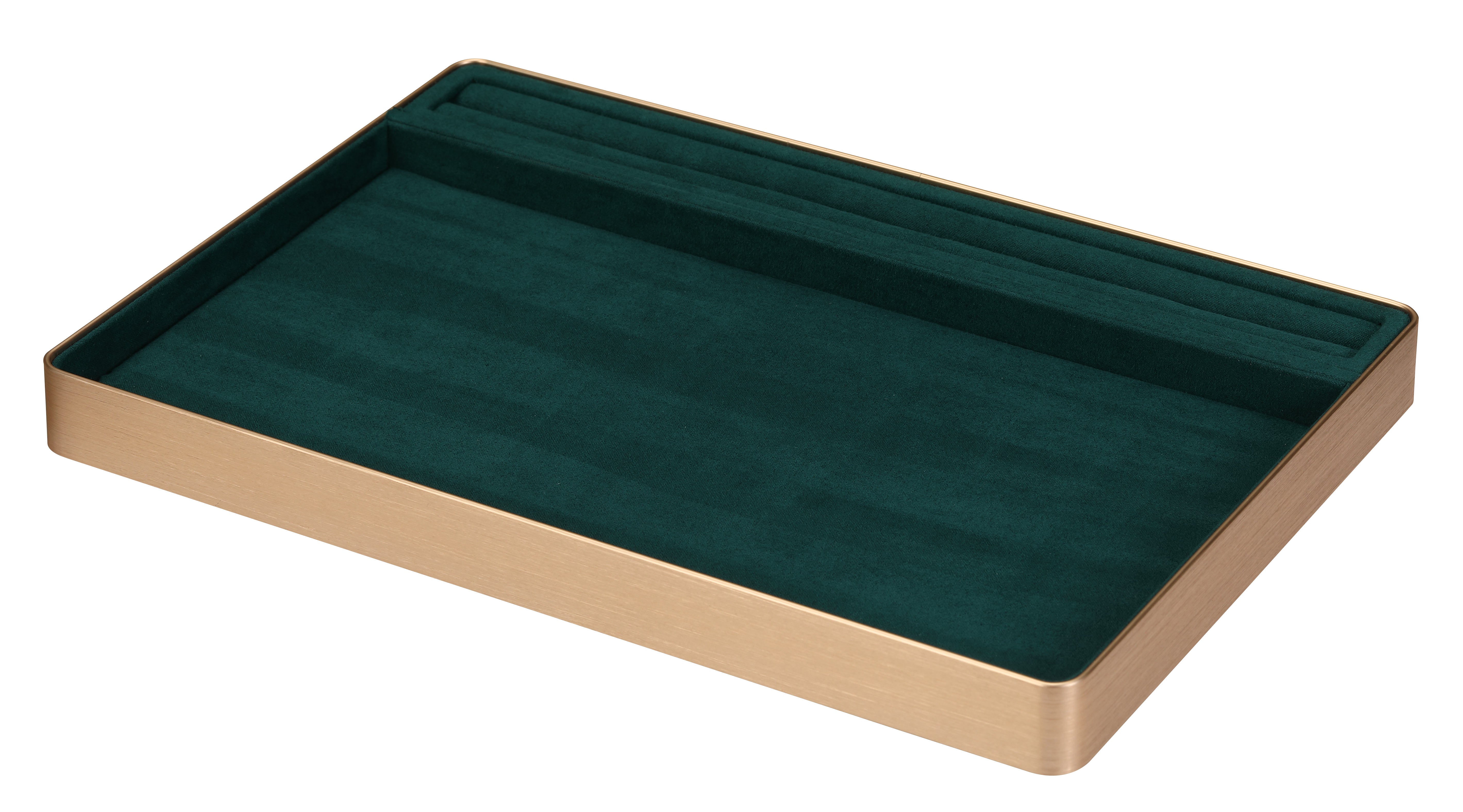LUXE Utility Trays w/Ring Slot in Microsuede and Aluminum, 11.75" L x 7.85" W