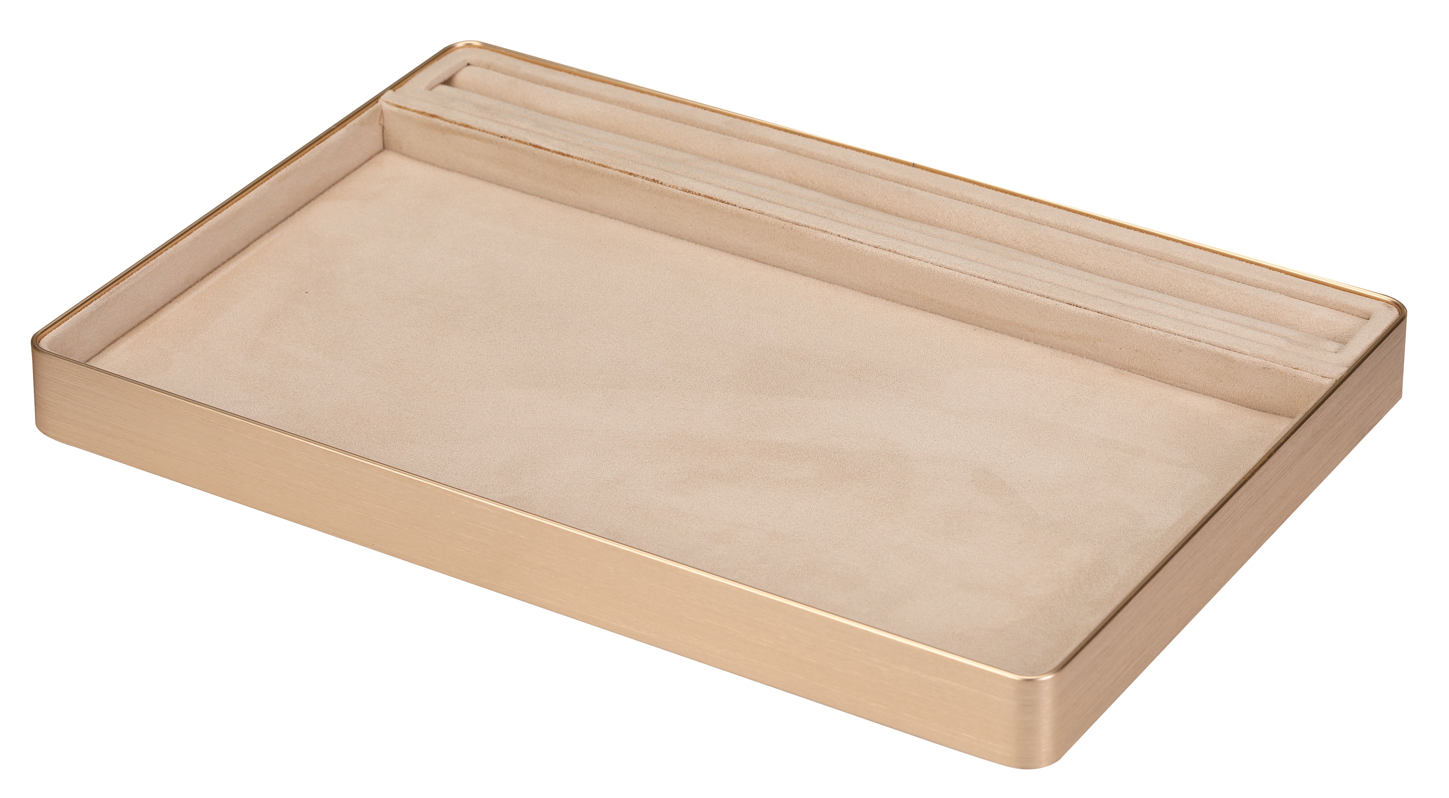 LUXE Utility Trays w/Ring Slot in Microsuede and Aluminum, 11.75" L x 7.85" W