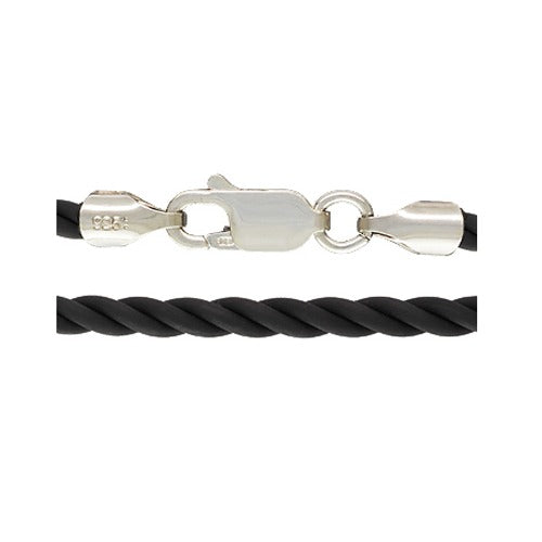 3.0mm Twisted Black Rubber Necklace w/ Sterling Silver Lobster Clasp