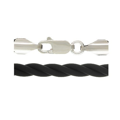 4.0 mm Twisted Black Rubber Neck w/ Sterling Silver Lobster Clasp