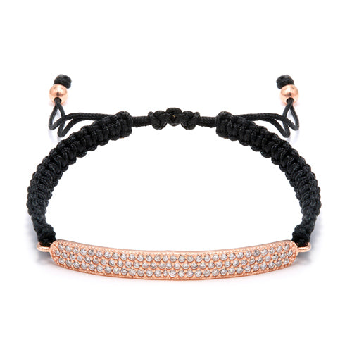 Rose Gold Plated Silver and 3-Row CZ Bar Macrame Bracelet