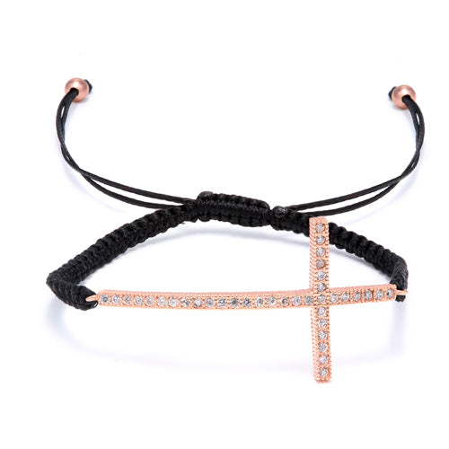 Rose Gold PLated Silver Cross with CZ's Macrame Bracelet