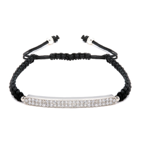 Silver 2 Row Bar with Cubic Zirconia Macrame Bracelet