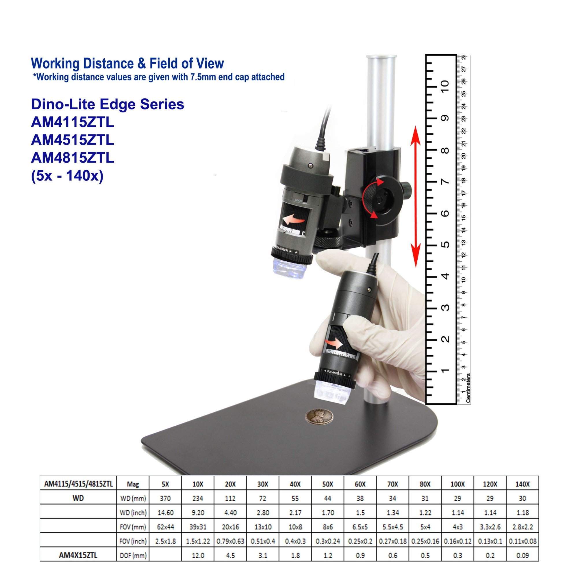 Dino-Lite Digital Microscope Camera 10x - 140x  AM4815ZTL Edge Series