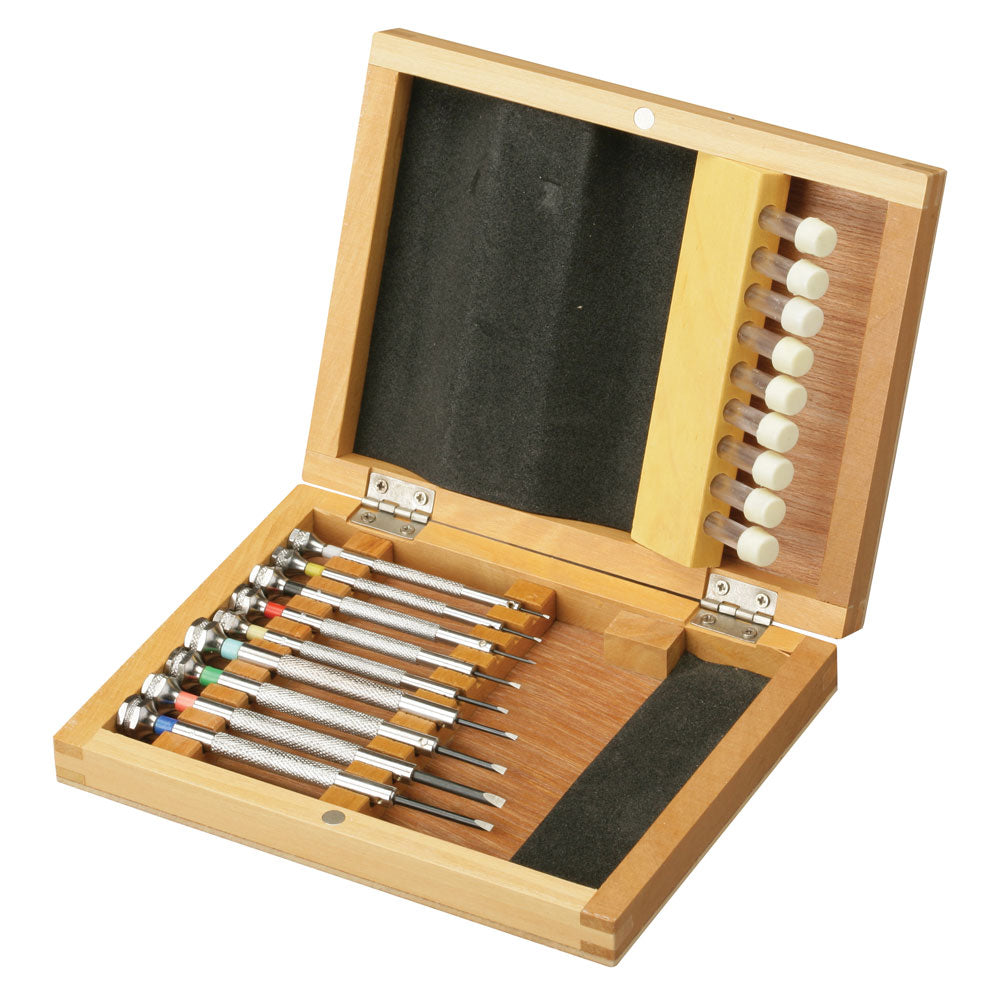 9-Piece Flat Screwdriver Sets in Wood Case