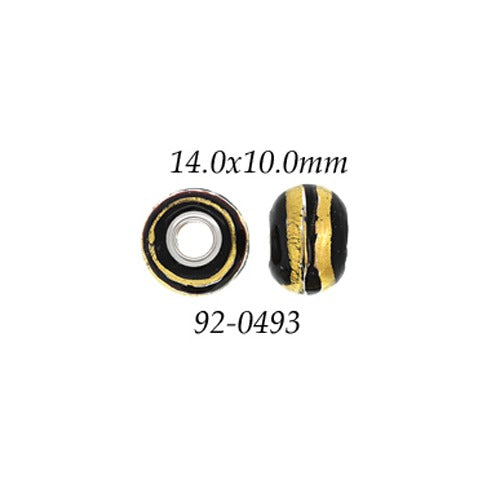 Gold Stripe Glass Bead w/ Grommets