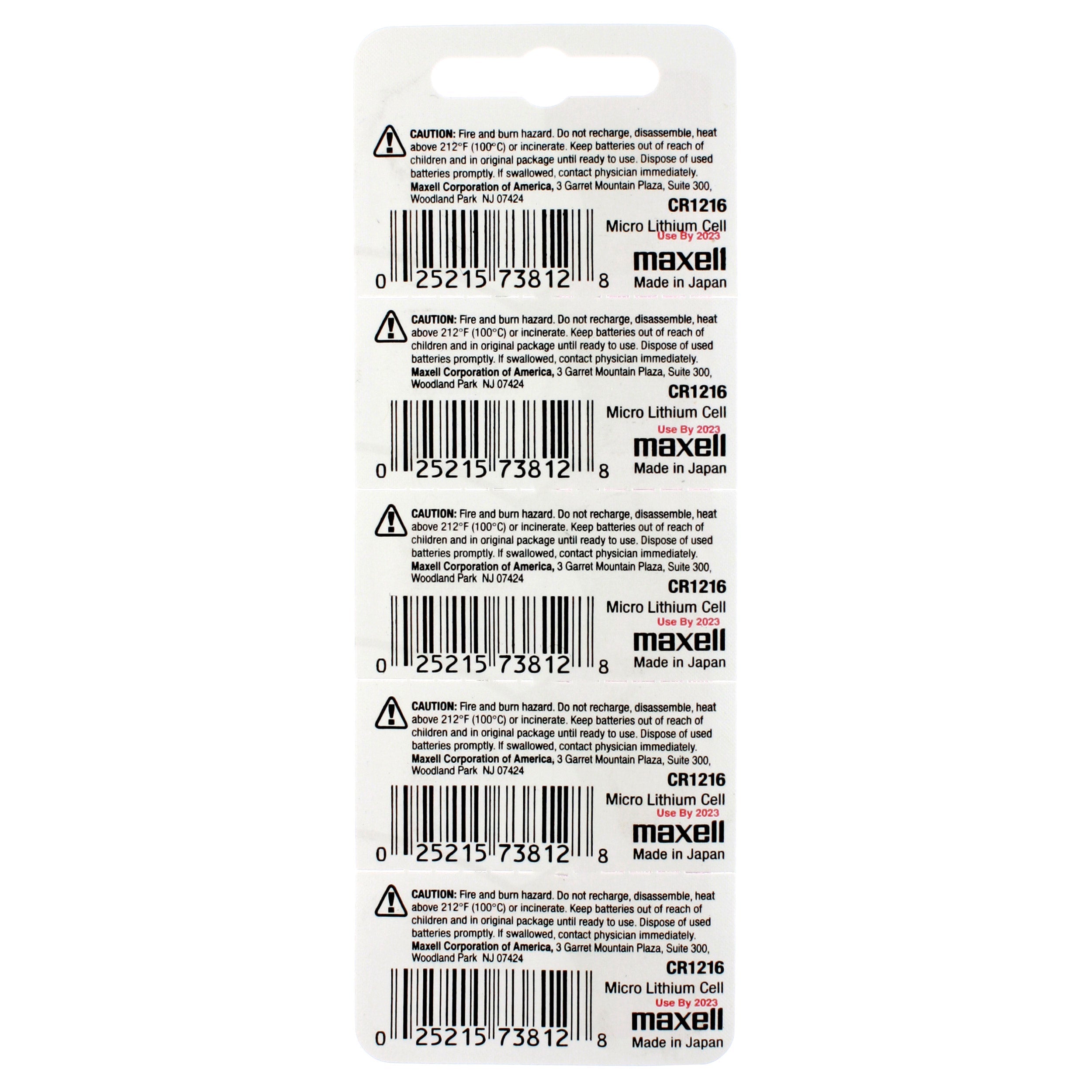 Maxell 1216 (CR1216) Battery, Pk/5