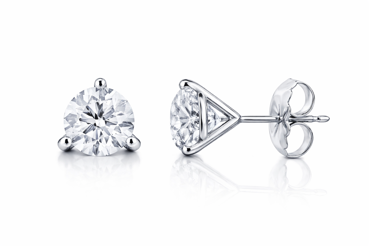 Lab-Created Diamond Earring Studs – Martini 3-Prong with Push Backs