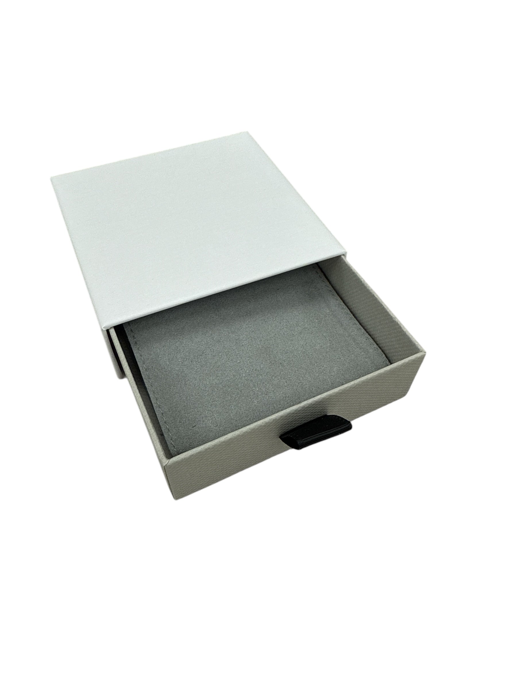 "Cassie"  Medium Sliding White/Gray Drawer Box with Gray Microsuede Pouch