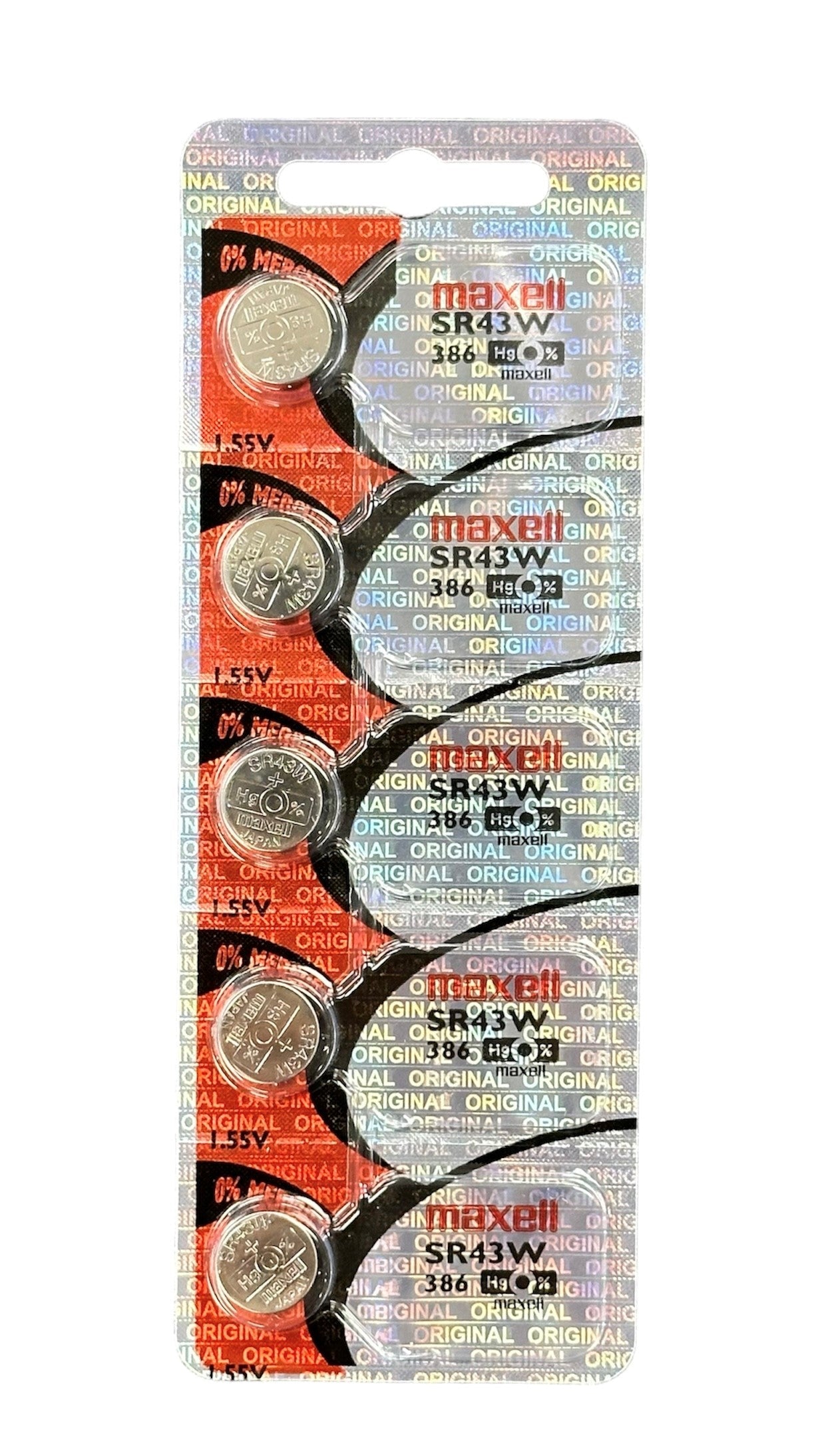 Maxell 386 (SR43W) Battery, Pk/5