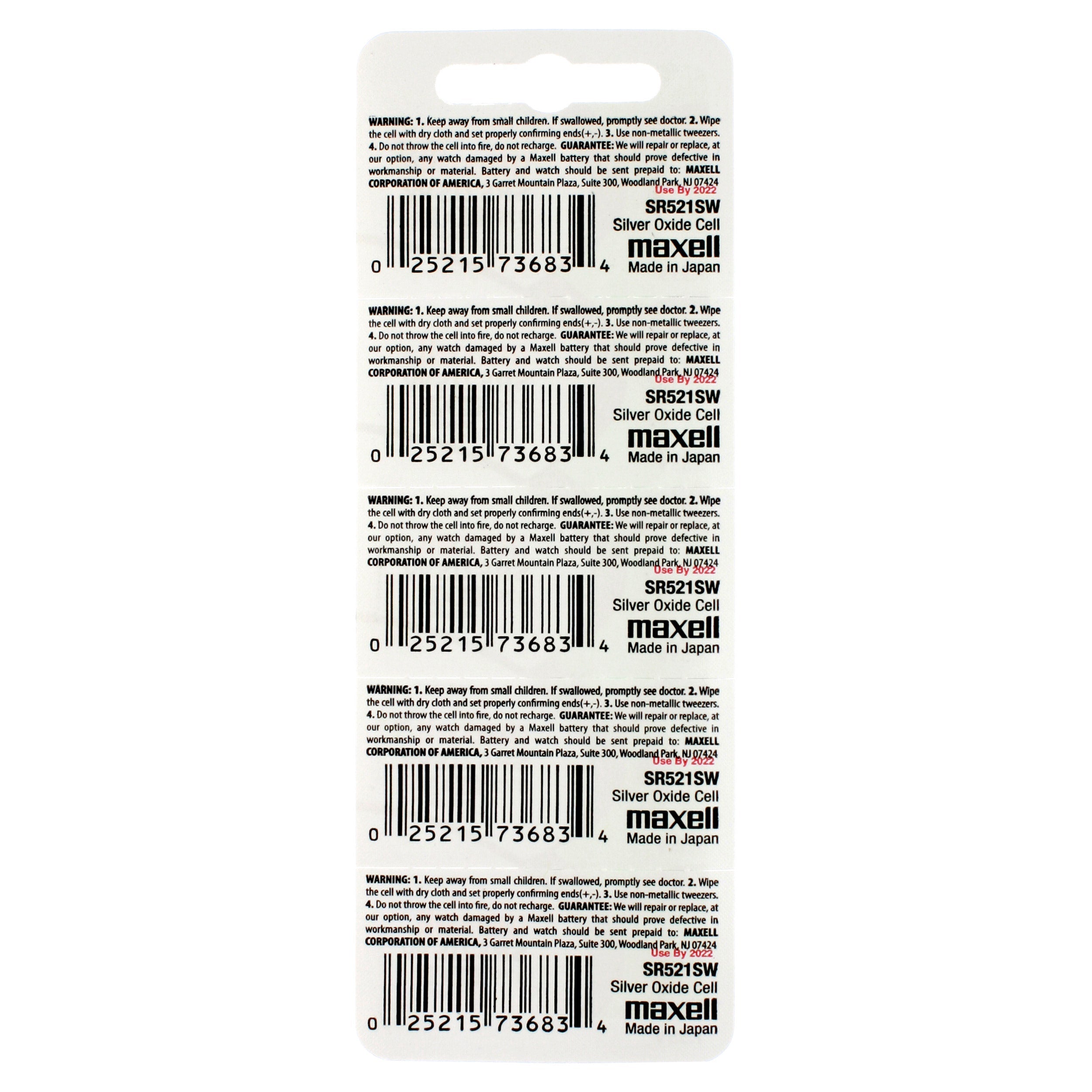 Maxell 379 (SR521SW) Battery, Pk/5
