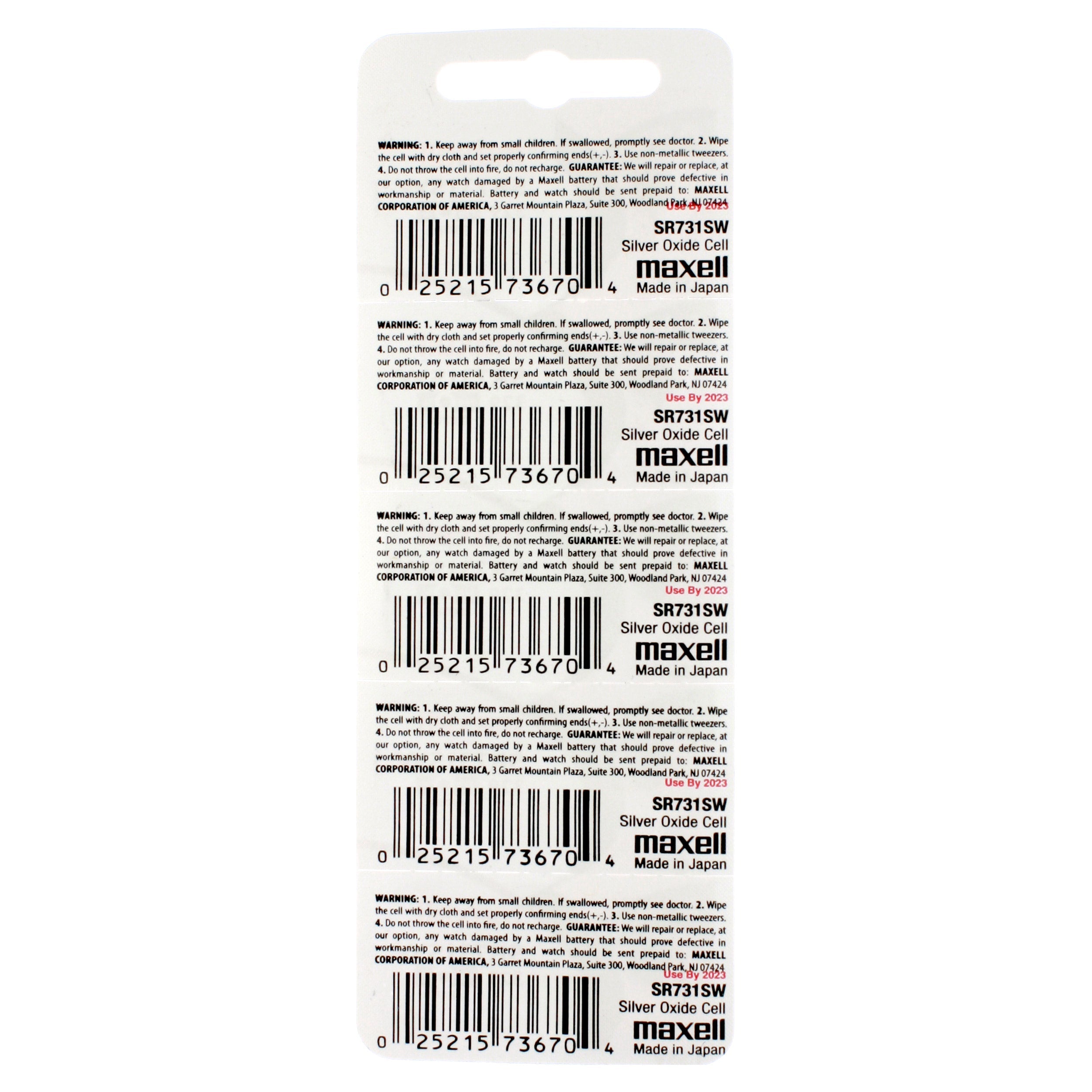 Maxell 329 (SR731SW) Battery, Pk/5