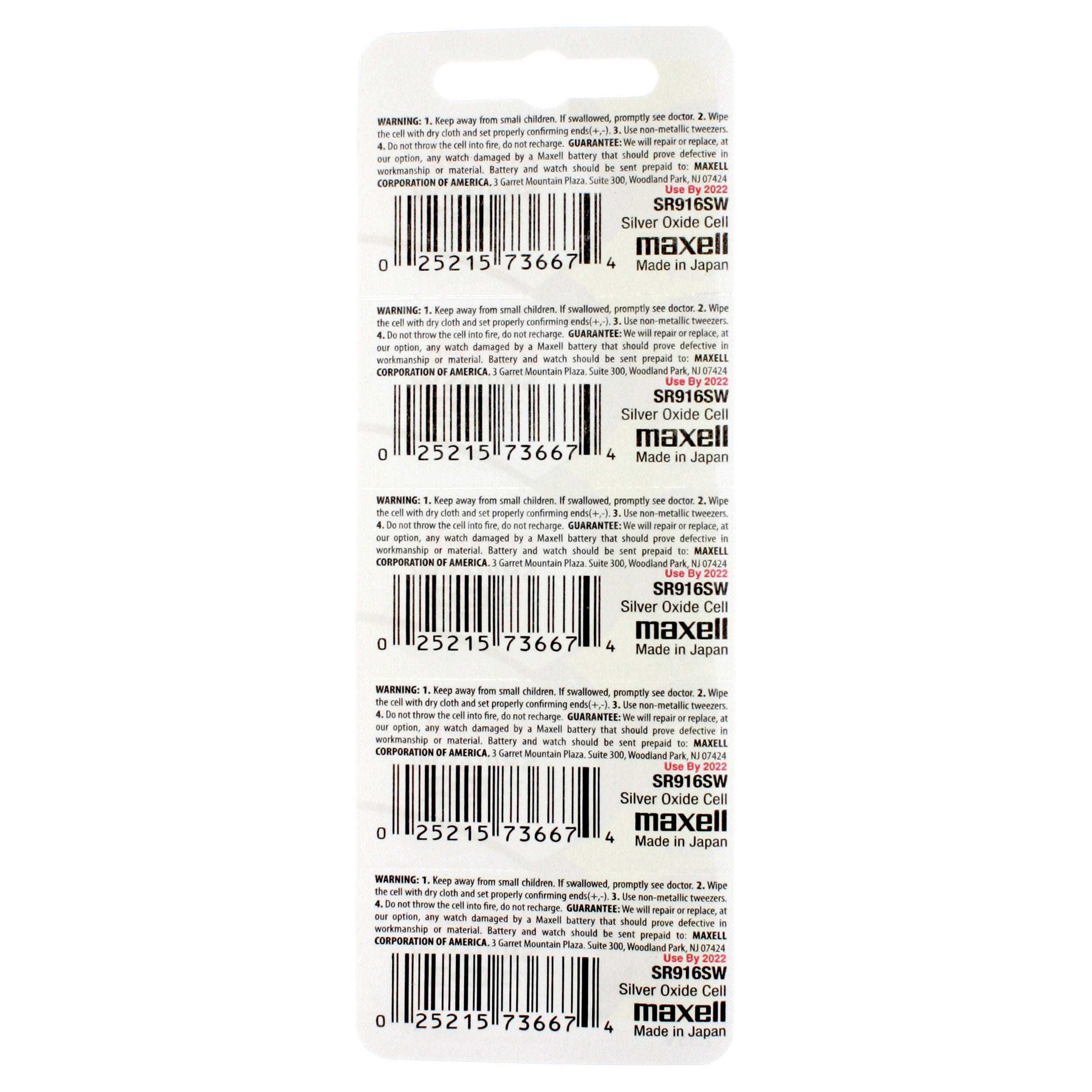 Maxell 373 (SR916SW) Battery, Pk/5